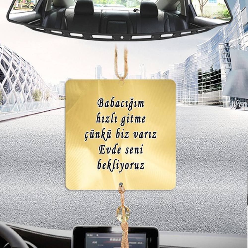 Hediyeci Abla Çift Taraflı Sizlere Özel Arkası Dualı ve Uyarıcı Notlu Kare Gold Dikiz Aynası Süsü Oto Seyahat Ürünleri Fiyatı