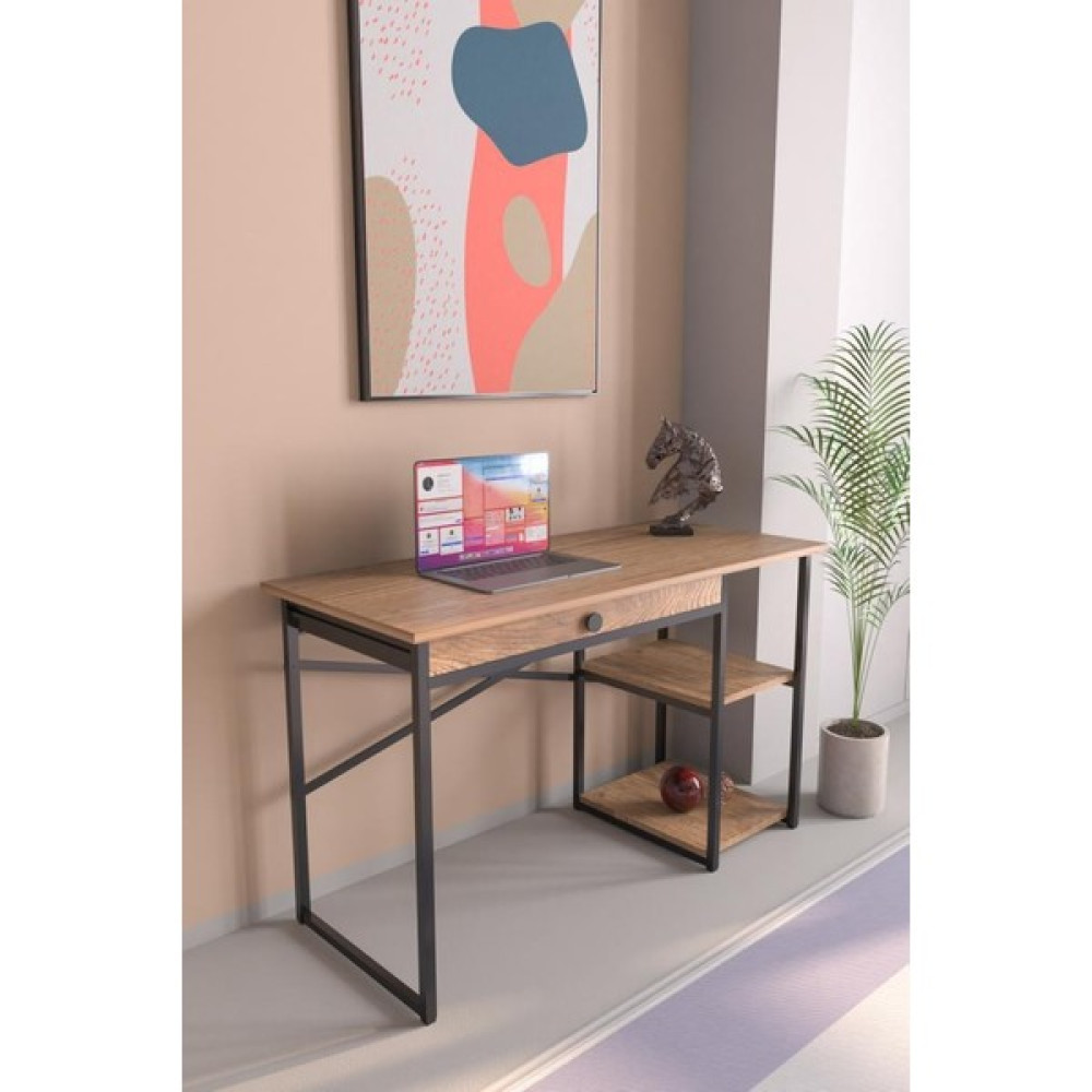 Hediyeler Kapında 110X60 cm Çekmeceli ve 2 Raflı Ceviz Çalışma Masası - Atlantik Çam Çalışma Masası Fiyatı