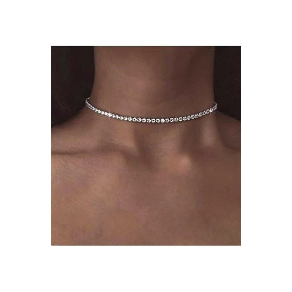 Hediyem Olsun Hediyemolsun Kadın Gümüş Renk Taşlı Choker Su Yolu Kolye - 30 Cm Gümüş Kolye Fiyatı