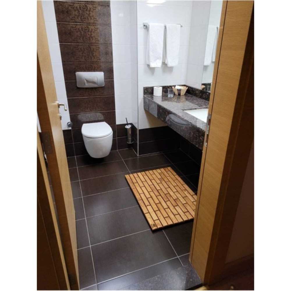 Hediyene Bak Ahşap Banyo Paspası, Ahşap Kapı Önü Paspası. Masif Paspas - Kahverengi - 90 x 60 cm Klozet Takımı Fiyatı