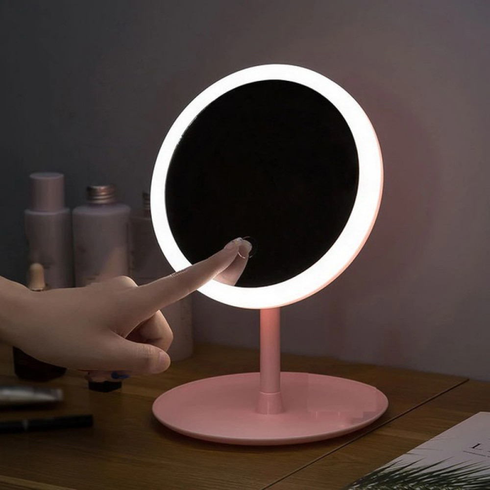 Hediyesahibi LED Işıklı Dokunmatik Masa Üstü Makyaj Aynası Pembe Ayna Fiyatı