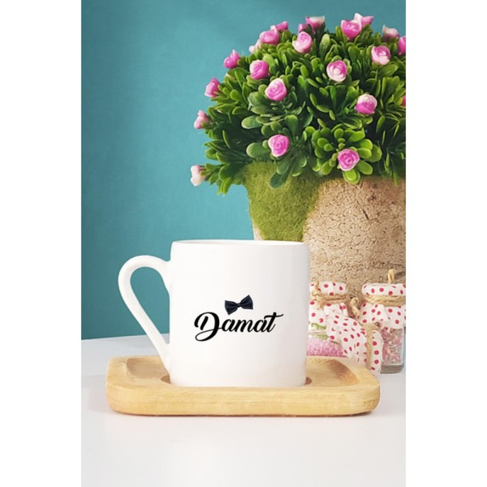 Hedizu Damat Hediye Türk Kahvesi Fincanı Ahşap Altlıklı - 1 Adet - Beyaz - 70 ml Fincan / Bardak / Kahve Takımı Fiyatı