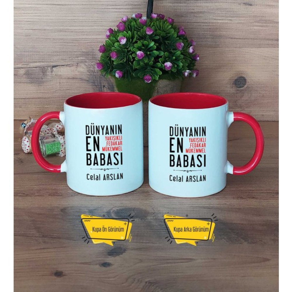 Hedizu Kişiye Özel Baba Kupa Bardak Kırmızı Babaya Doğum Günü Babalar Günü Hediyesi - 1 Adet - 300 ml Fincan / Bardak / Kahve Takımı Fiyatı