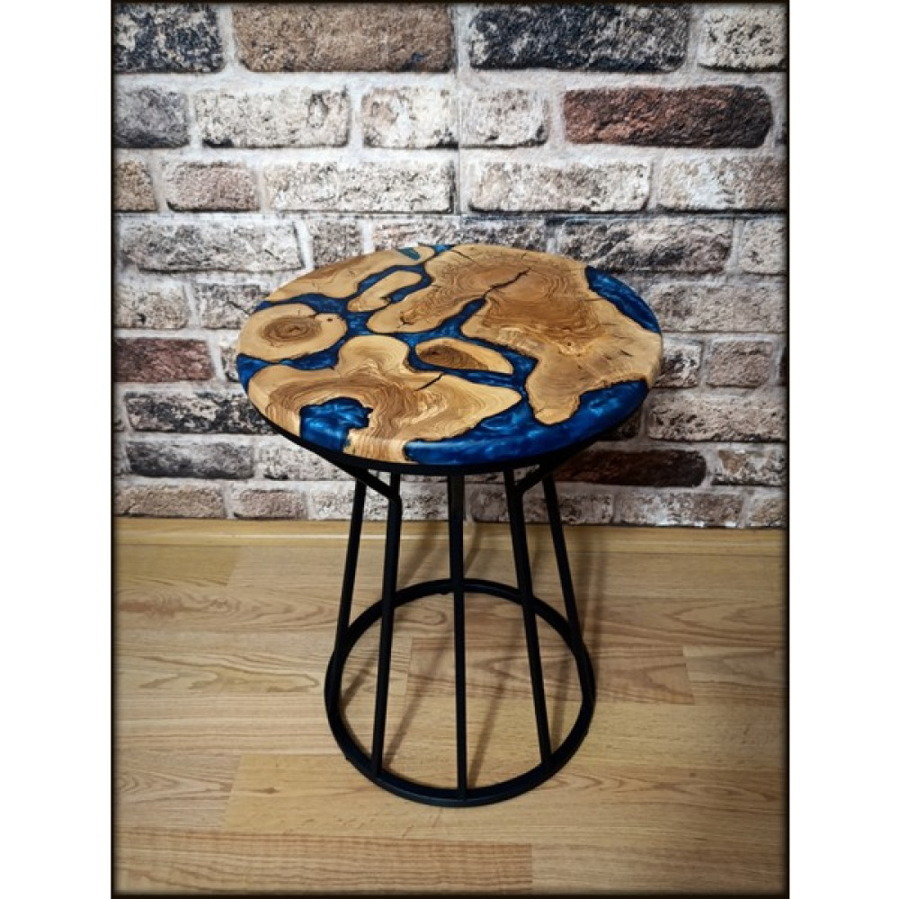 Heedwood Design Deniz Mavisi Epoksi Zeytin Tabla Siyah Kumsaati Ayak Yan Sehpa - Mavi Yan Sehpa Fiyatı