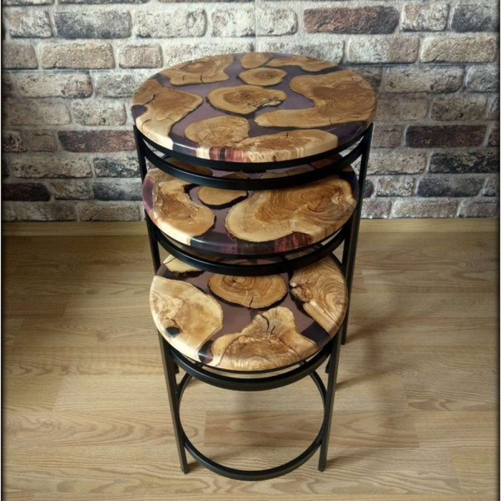 Heedwood Design Şeffaf Mor Epoksi Zeytin Tabla Iç Içe Geçmeli Profil Ayak 3l'ü Zigon Sehpa Zigon Sehpa Fiyatı