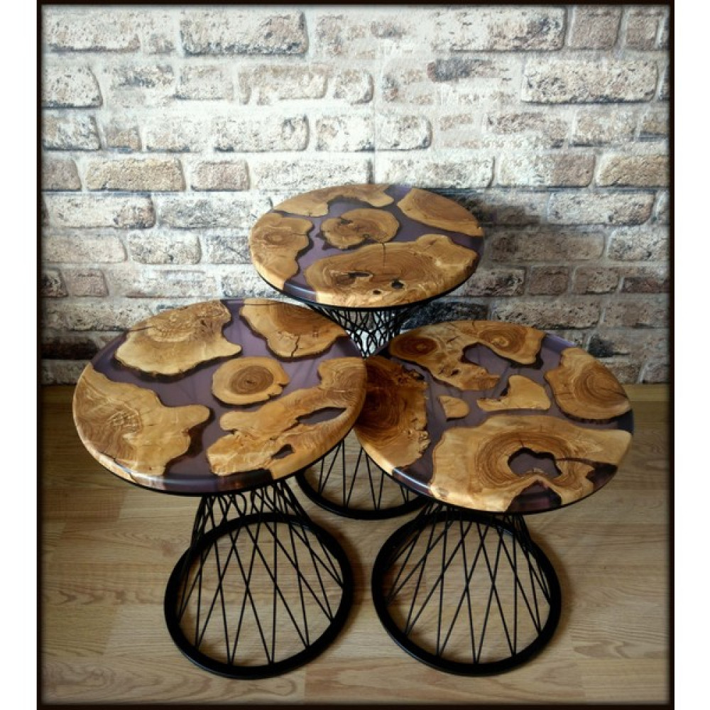 HeedWood Design Şeffaf Mor Epoksi Zeytin Tabla Siyah Pota Ayak 3lü Zigon Sehpa - Mor- Siyah Zigon Sehpa Fiyatı