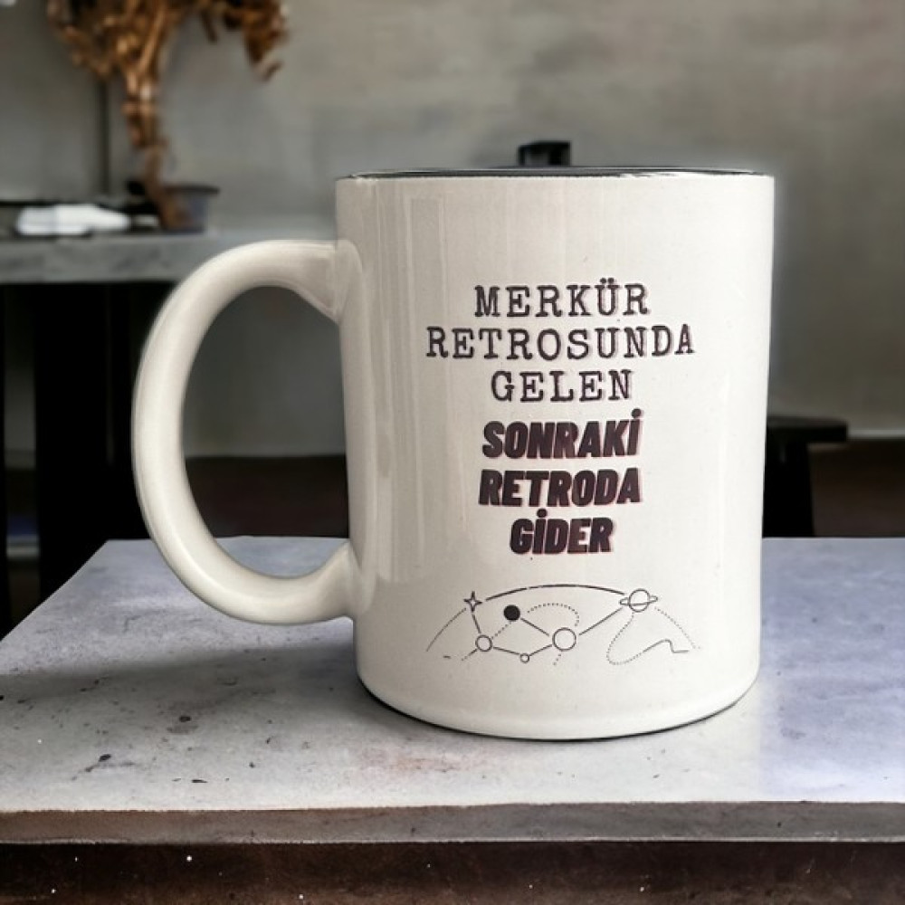 Heg Store Merkür Retrosunda Gelen Sonraki Retroda Gider Yazılı Baskılı Porselen Kupa - Beyaz Oto Boyaları Fiyatı