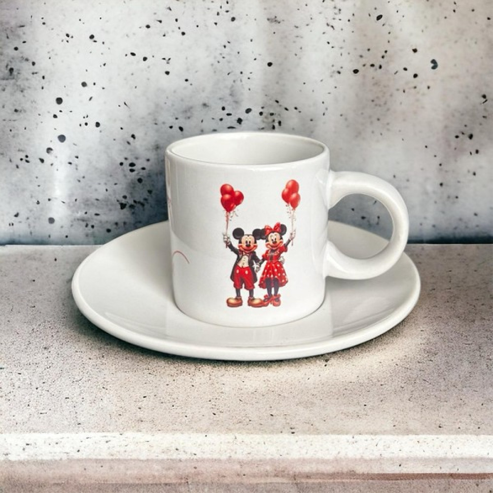 Heg Store Mickey ve Minnie Mouse Baskılı Türk Kahvesi Fincanı - Beyaz Fincan / Bardak / Kahve Takımı Fiyatı
