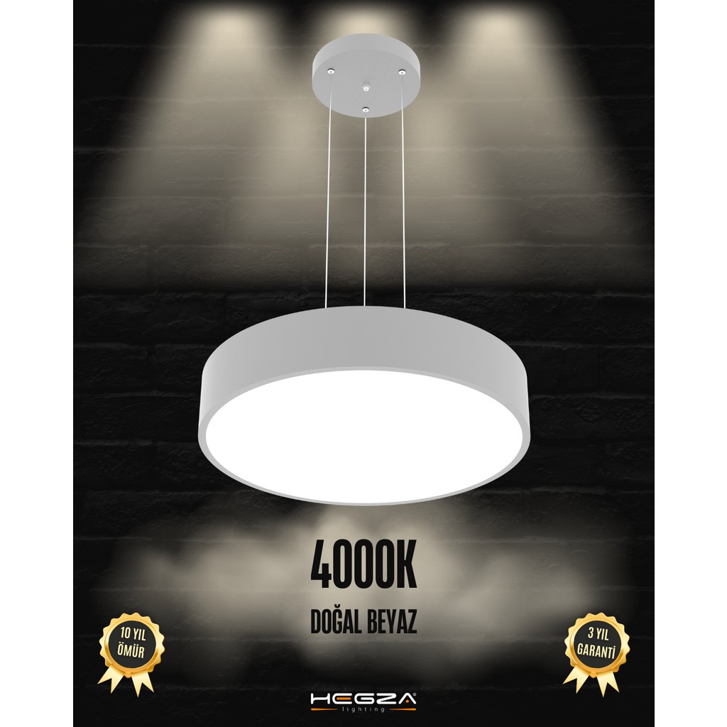 Hegza Lighting Drum 40cm (Gri Kasa, Doğal Beyaz) Ledli Modern LED Avize, Salon, Mutfak, Oturma Yatak Odası, Sarkıt - Gri - Doğal Beyaz Avize Fiyatı