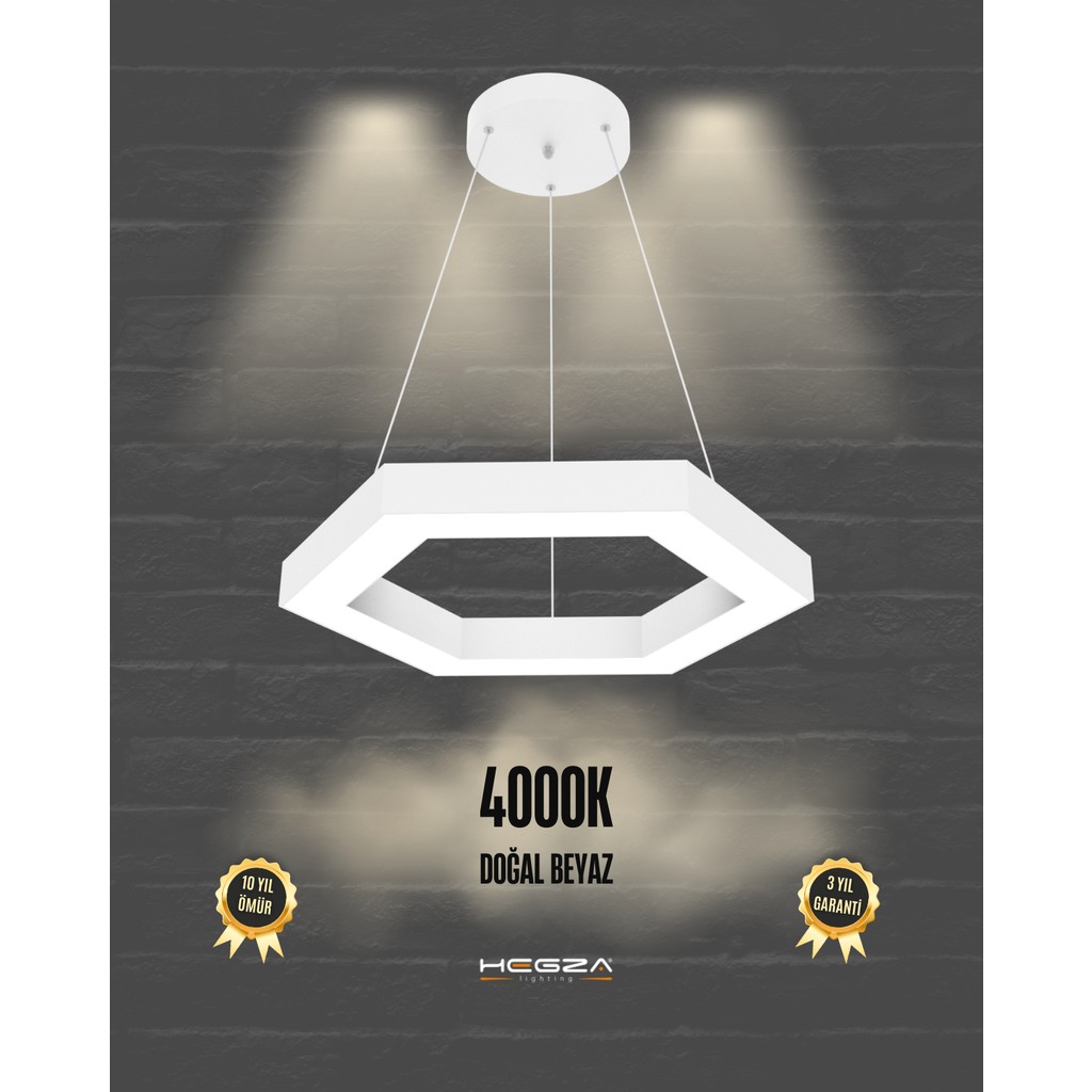 Hegza Lighting Hexagon (Beyaz Kasa, Doğal Beyaz) Ledli Modern Sarkıt LED Avize - Beyaz - 1 Avize Fiyatı