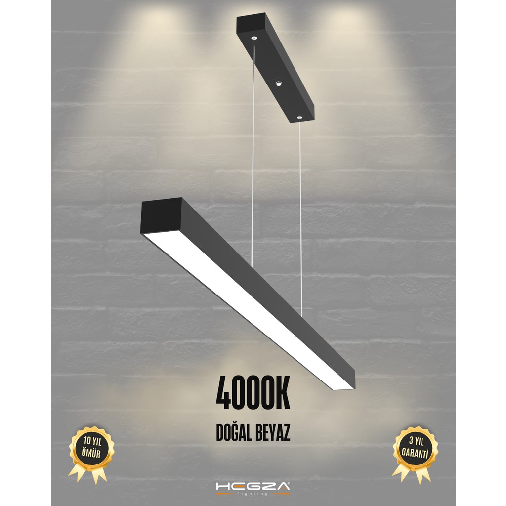 Hegza Lighting Lineer 80cm (Siyah Kasa, Doğal Beyaz) Ledli Modern Sarkıt Lineer LED Avize - 1 - Siyah Avize Fiyatı