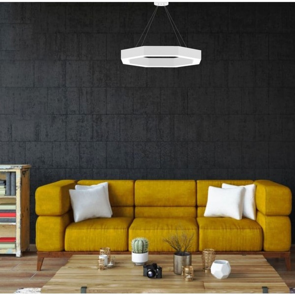 Hegza Lighting Octagon (Beyaz Kasa) Ledli Modern Avize - Beyaz - 1'li Avize Fiyatı