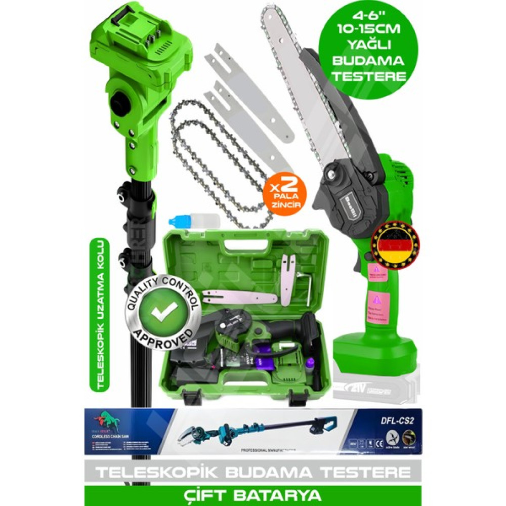 Heilber Alman V598/21V 6806Y Green Teleskopik 10-15CM Akülü Budama Şarjlı Zincirli Dal Budama Makinesi Oto Boyaları Fiyatı