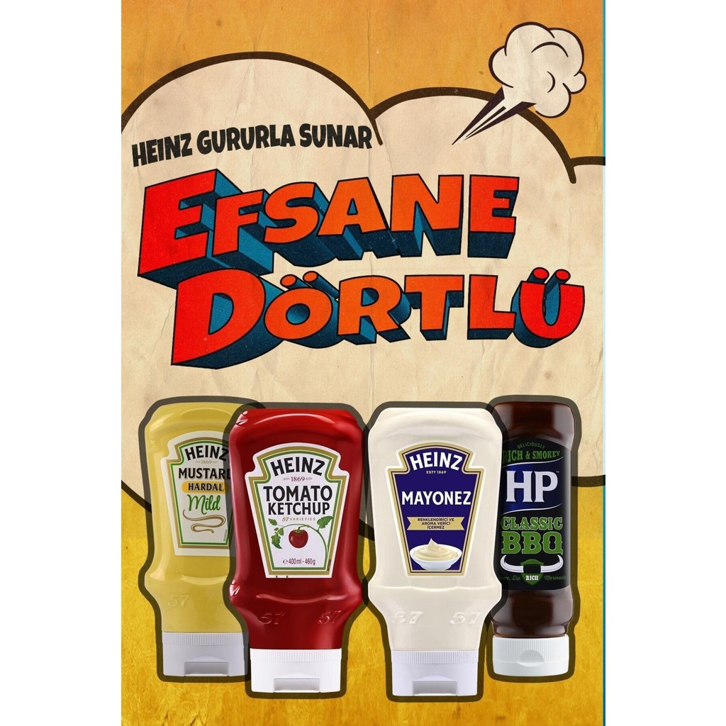 Heinz Efsane Dörtlü Set (Hardal 400 gr+Ketçap 460 gr+Mayonez 400 gr+Barbekü Sos 465 gr) - 1 Paket Diğer Fiyatı