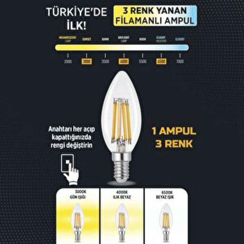 Heka 3 Renkli Led Filament Rustik Ampul 6w E14 C35 Led Aydınlatmalar Fiyatı