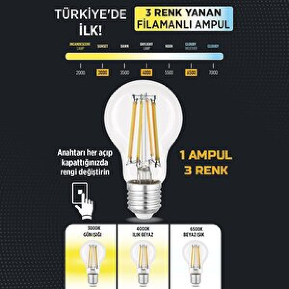 Heka 3 Renkli Led Filament Rustik Ampul 6w E27 A60 Led Aydınlatmalar Fiyatı