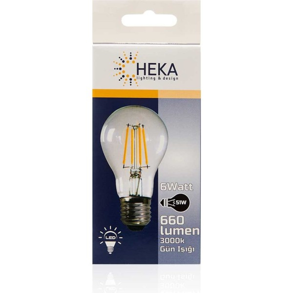 Heka A60 6W 660LM E27 Şeffaf Ampul - 3000K Gün Işığı - 1 - 10 W Tasarruflu Ampul Fiyatı