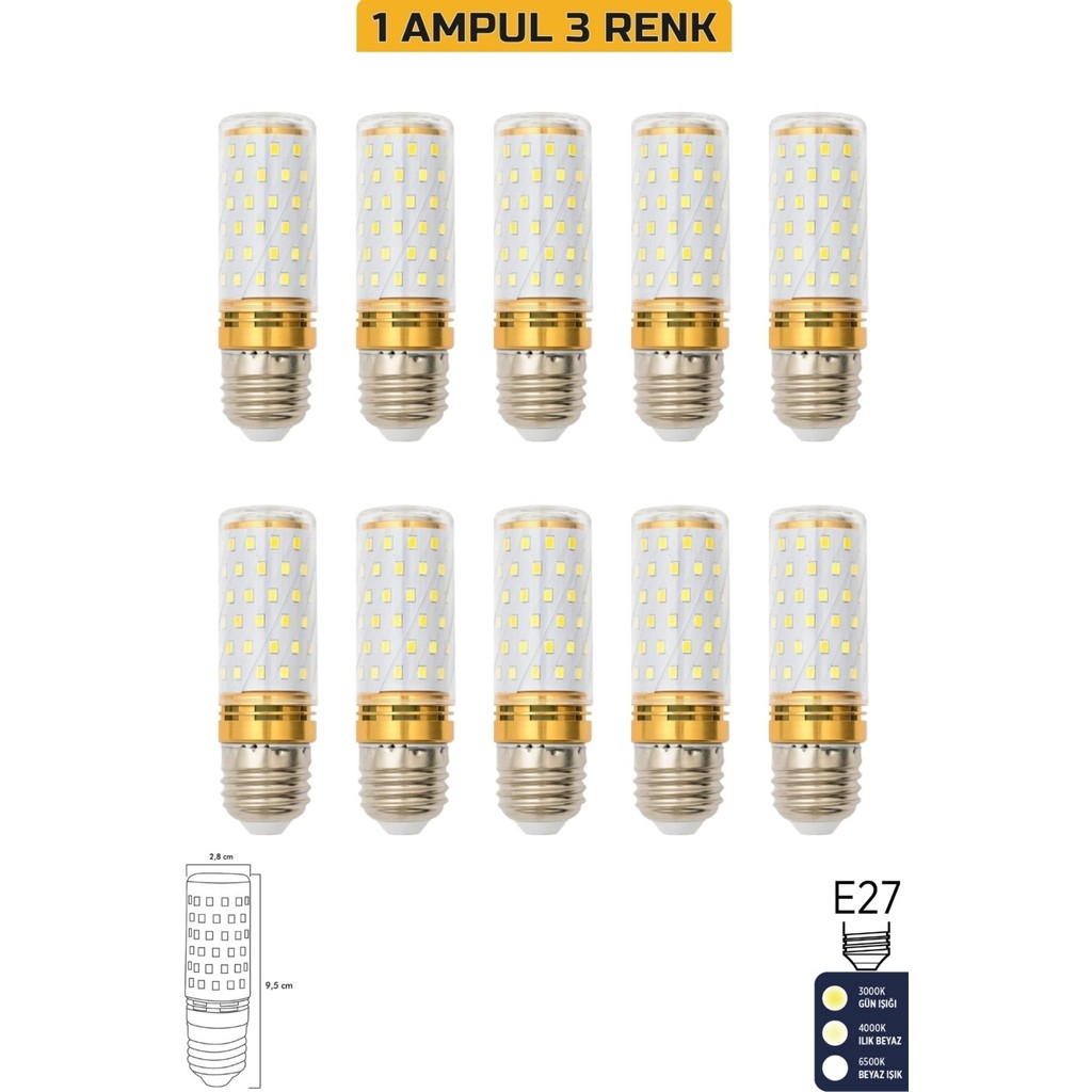 Heka Mısır Şeffaf E27 LED Ampul 10W 6500K Gün Işığı Renk Sıcaklığı Üç Renkli Ampul ERD-307 - 10'lu Led Aydınlatmalar Fiyatı