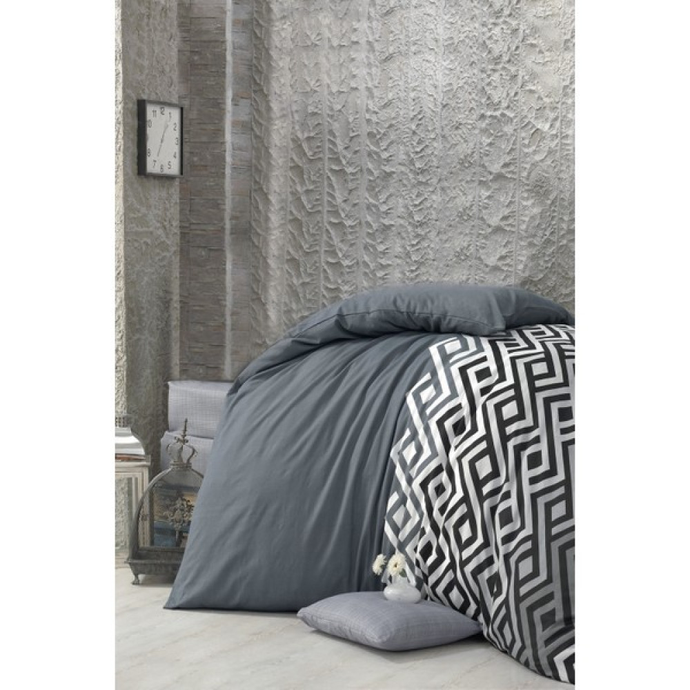 Helenito Çift Kişilik Nevresim Kılıfı 200X220 cm (Tek Yorgan Kılıfı) - 200 x 220 cm - Beyaz - Gri Nevresim Takımı Fiyatı