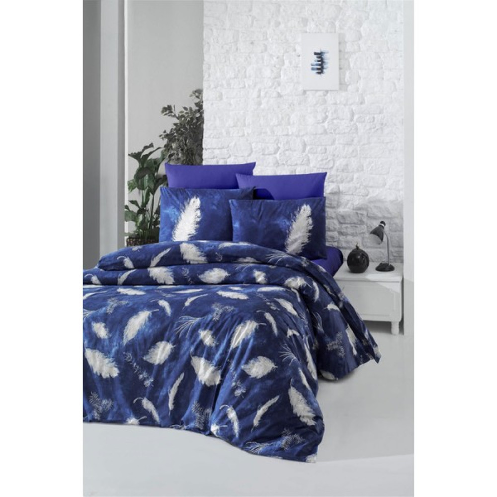 HELENİTO Çift Kişilik Nevresim Seti 200X220 cm Ranforce Kumaş %100 Pamuklu Desenli - 200 x 220 cm - Lacivert Nevresim Takımı Fiyatı