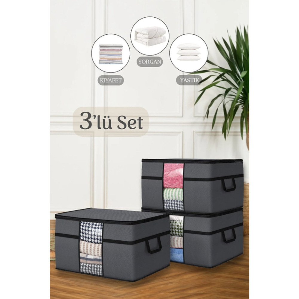 Helens Home 3 Adet Antrasit Gri Yorgan Yastık Hurcu Büyük Çeyizlik Hurç 70x40x40 Hurç Fiyatı