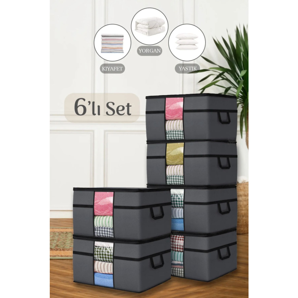 Helens Home 6lı Mega Boy Yorgan Hurcu - Pencereli Yastık Yorgan Saklama Hurcu 75 X 40 X 40 Cm Antrasit Hurç Fiyatı