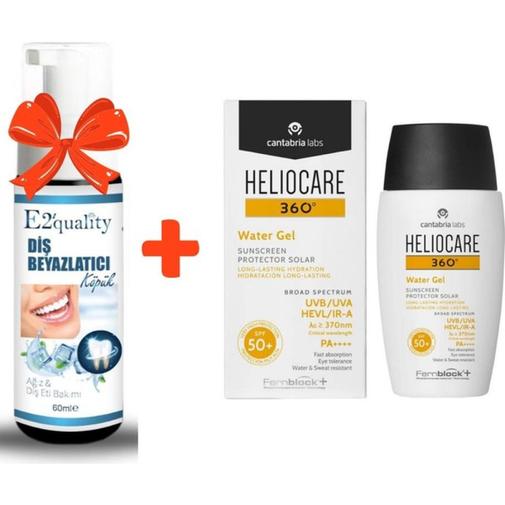 Heliocare 360 Water Gel Spf 50 50 ml Güneş Kremi + E2'quality Diş Beyazlatıcı Köpük Güneş Kremleri ve Losyonları Fiyatı