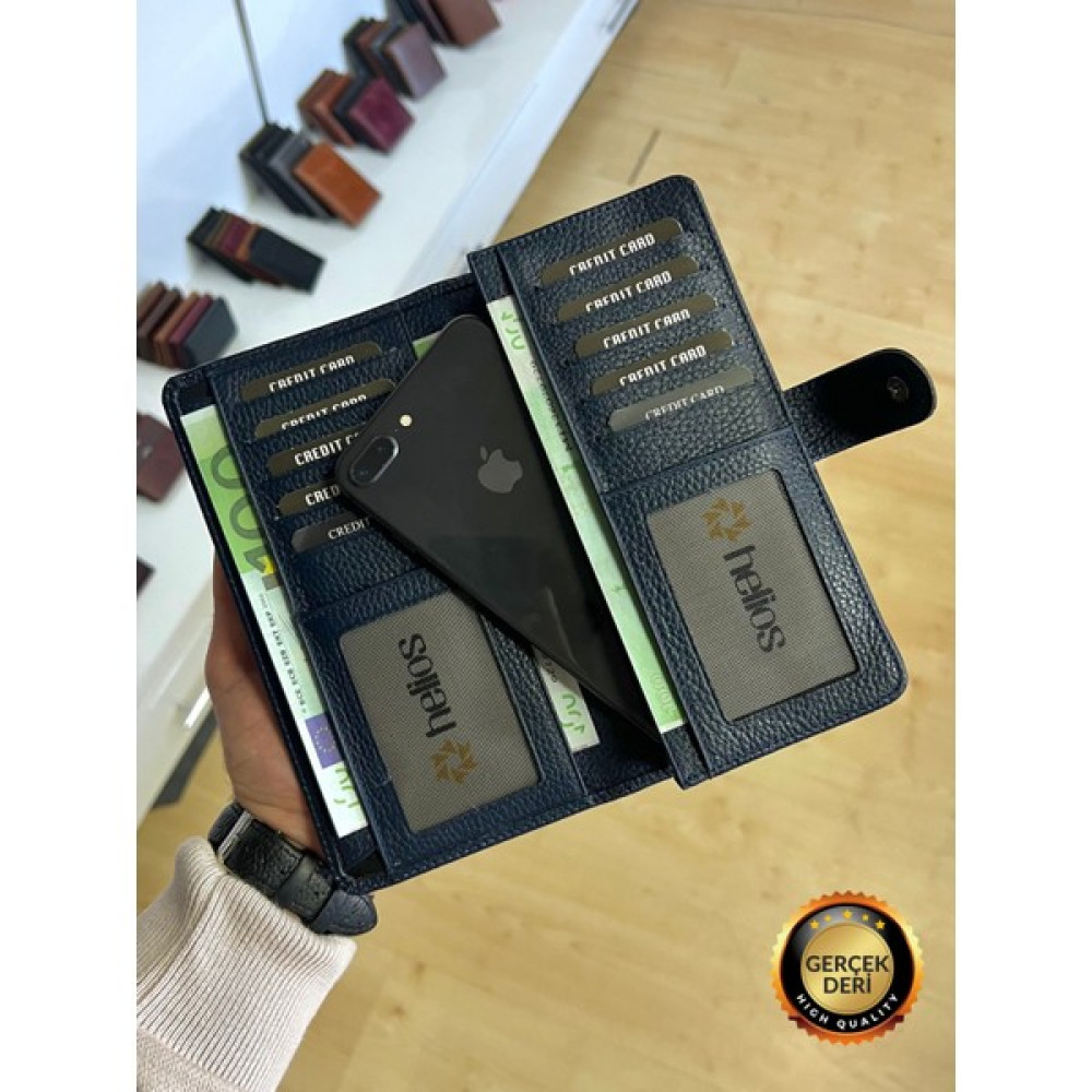 Helios Heliosbags Sunny Lacivert Deri Dikey Kişiye Özel Büyük Telefon Cüzdanı (UNISEX) Bayan Cüzdan Fiyatı