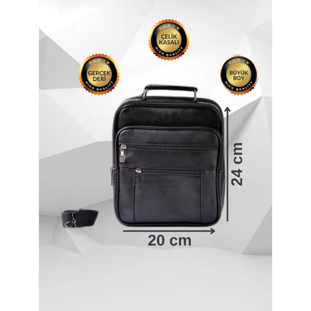 Heliosbags Boss Çelik Kasalı Büyük Boy Siyah Erkek El ve Omuz Çantası (Hakiki Deri) Erkek El Çantası Fiyatı