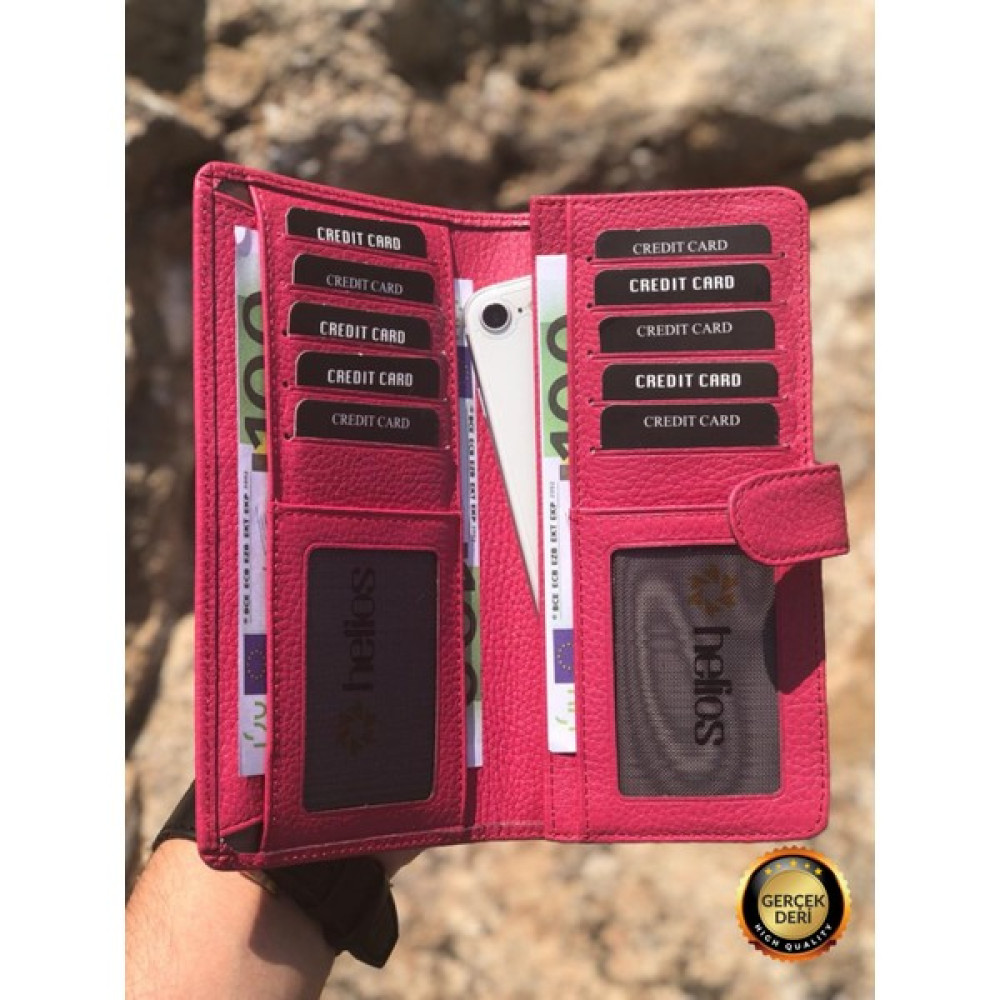 HeliosBags Sunny Pembe Hakiki Deri Kişiye Özel Büyük Dikey Telefon Cüzdanı (UNISEX) Bayan Cüzdan Fiyatı