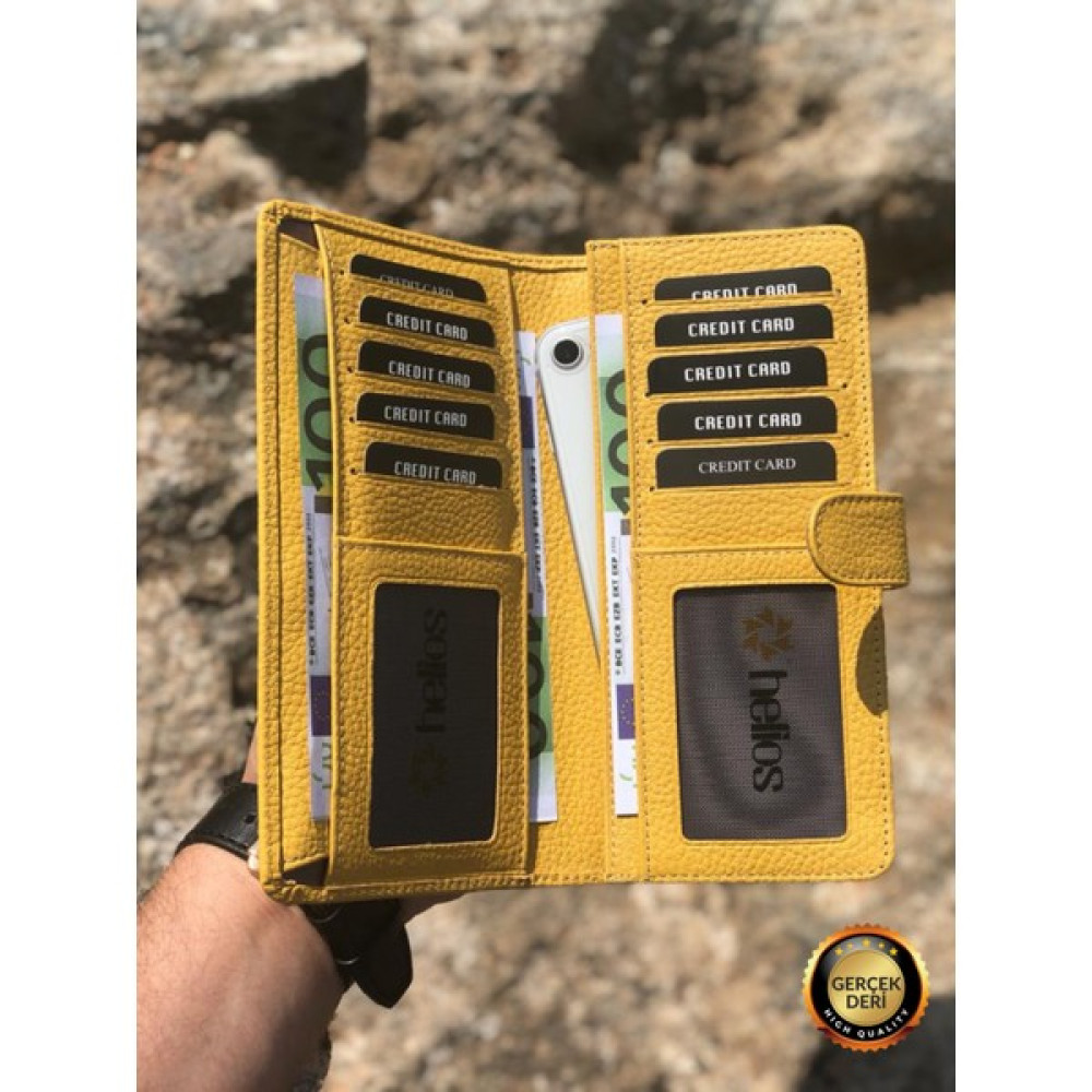 HeliosBags Sunny Sarı Hakiki Deri Dikey Kişiye Özel Büyük Telefon Cüzdanı (UNISEX) Bayan Cüzdan Fiyatı
