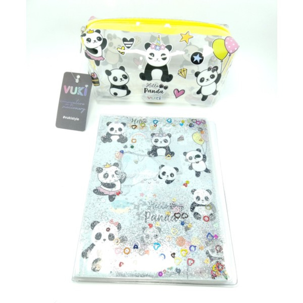 Helis Hediyelik Kırtasiye Seti A5 Boy Simli/sulu Şeffaf Panda Temalı Defter + Şeffaf Kalemlik Set Kalemlik (Kalem Kutusu) Fiyatı
