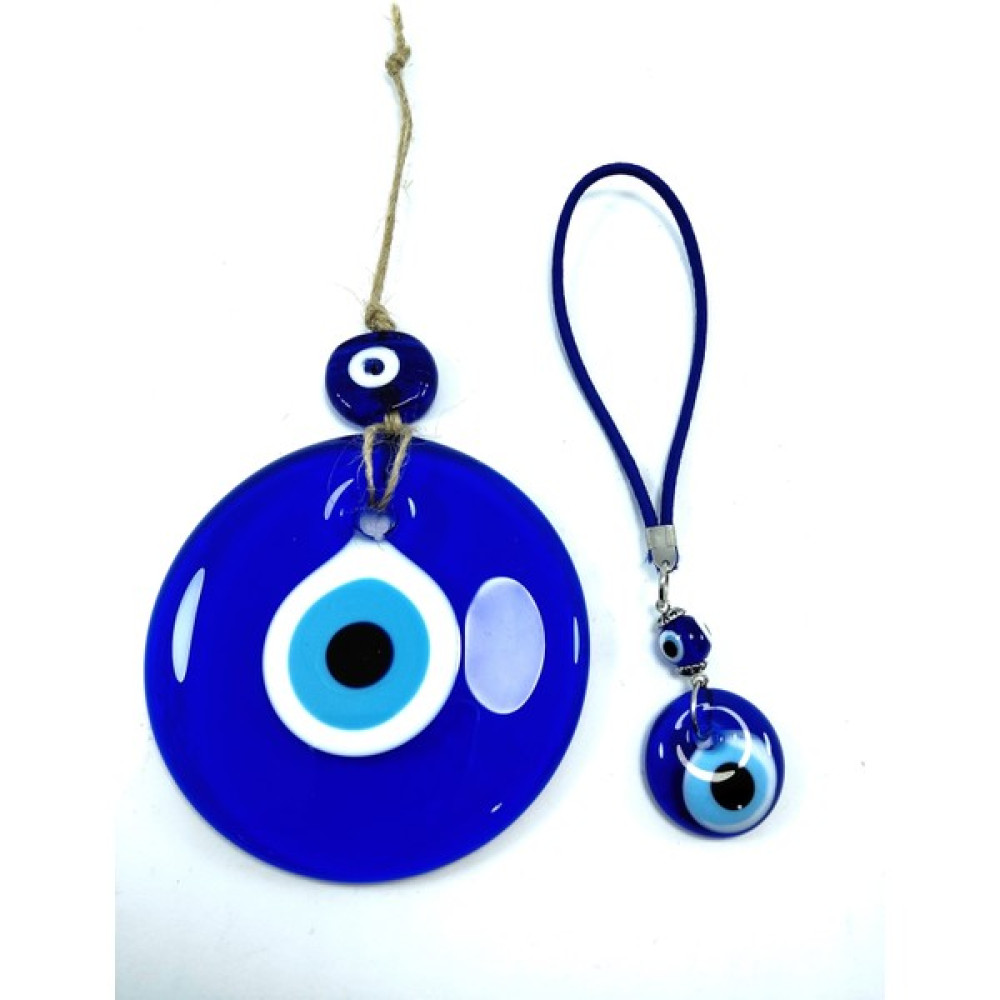 Helis Nazar Boncuğu Duvar Dekoru 9 cm + Araba Dikiz Ayna Süsü El Yapımı Cam Dekoratif Hediyelik Set Oto Seyahat Ürünleri Fiyatı