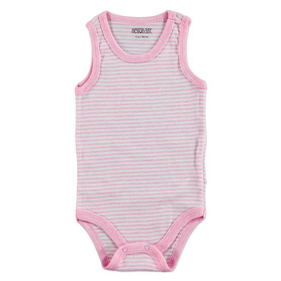 Hello Baby Çizgili Ribana Atlet Çıtçıtlı Yaka Pembe Bebek Body