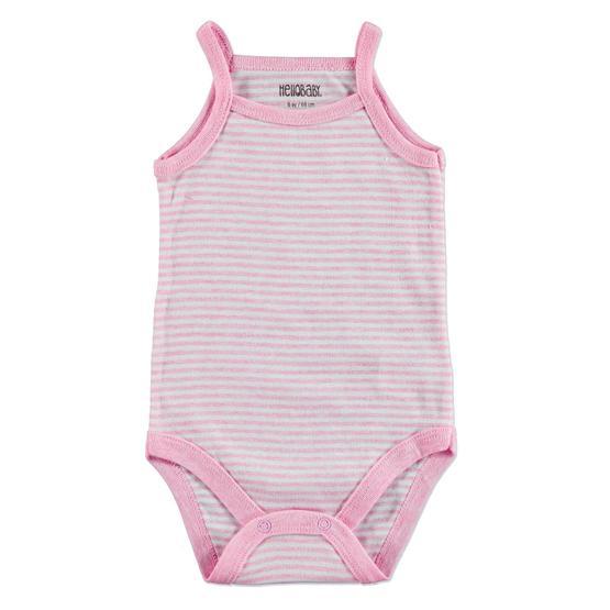 Hello Baby Çizgili Ribana İp Askılı Çıtçıtlı Yaka Pembe Bebek Body