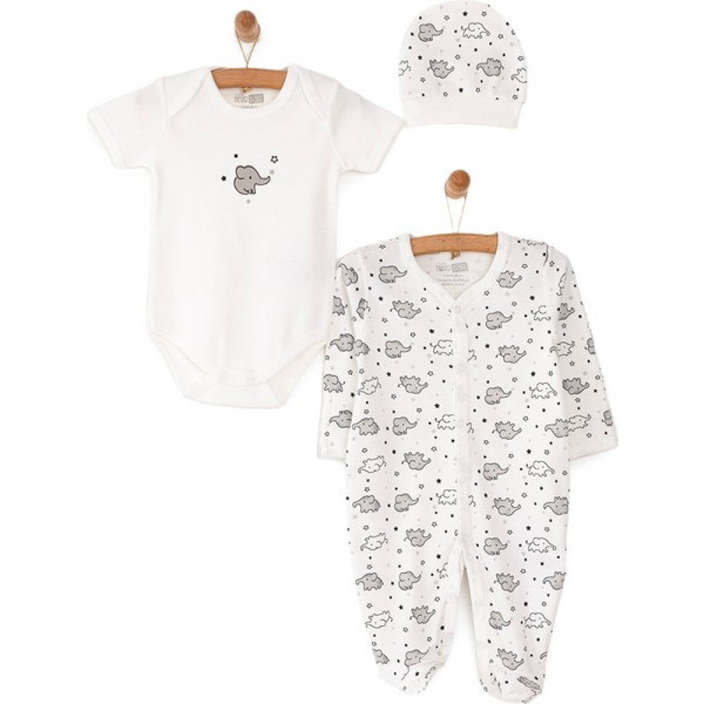 Hello Baby Hellobaby Yenidoğan Bebek Sevimli Fil Kendinden Eldivenli Tulum-Body- Şapka 3lü Set Bebek Tulumu Fiyatı