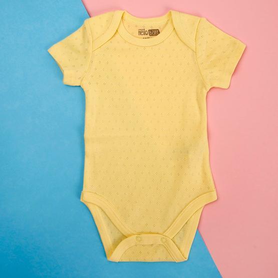 Hello Baby Jakarlı Kısa Kol Sarı Body