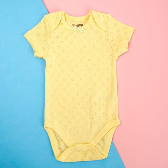 Hello Baby Jakarlı Kısa Kol Sarı Body