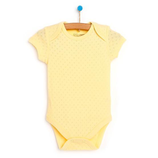 Hello Baby Jakarlı Kısa Kol Sarı Body
