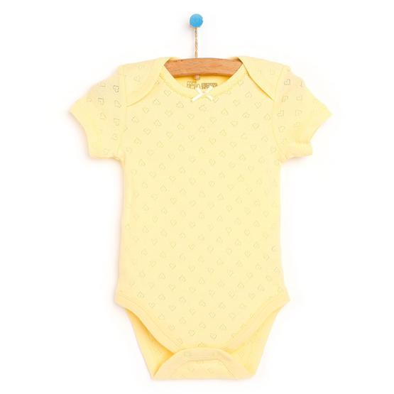 Hello Baby Jakarlı Kısa Kol Sarı Body