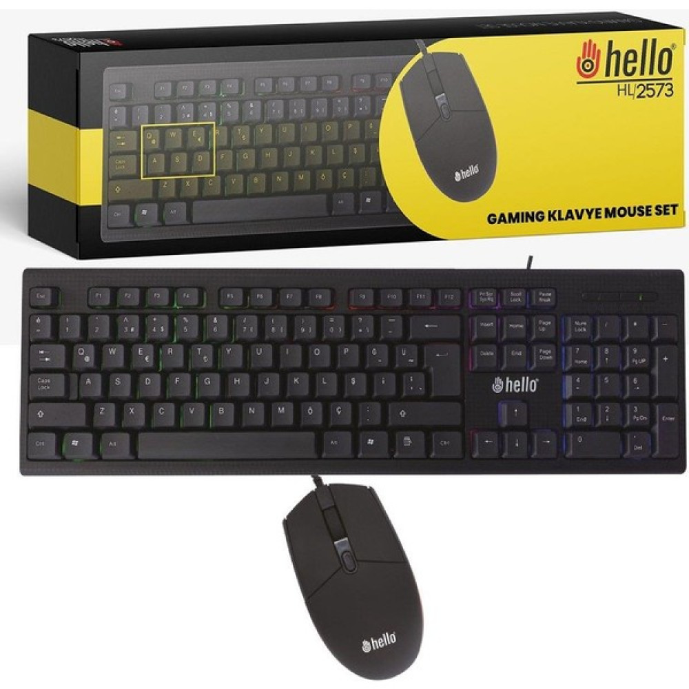 Hello HL-2573 Işıklı Kablolu Oyuncu Klavye + Mouse Set Oyuncu Klavyesi Fiyatı