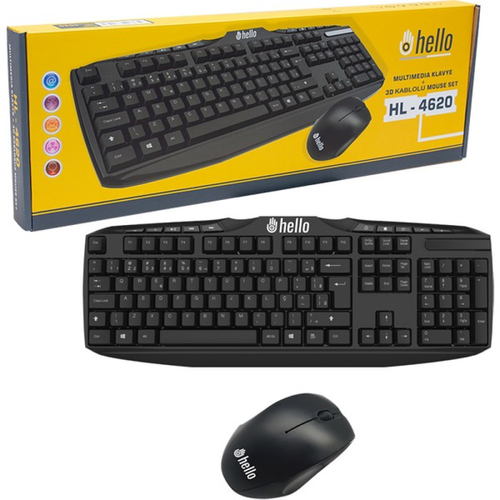 Hello HL-4620 Multımedıa Klavye + 3D Mouse Kablolu Set - Siyah Oyuncu Klavyesi Fiyatı