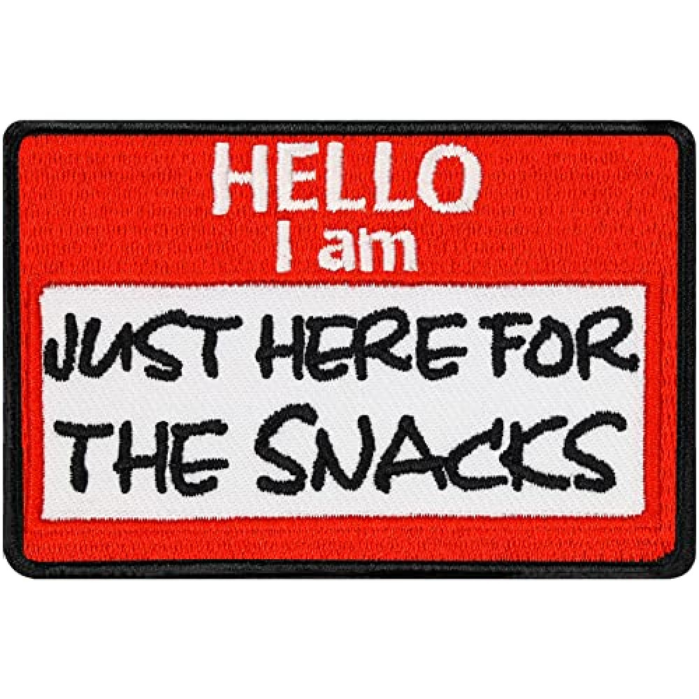 Hello I am .. Iron-on Patch Hello I am just here for Snacks Name tag Patches for All Fabrics | Funny Quote Sticker to Iron on for Clothing and Backpacks | Fabric Applique | 2.95X1.97 in