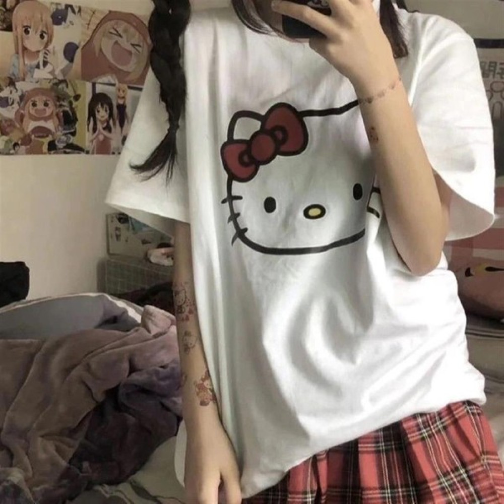 Hello Kitty Baskılı Beyaz Oversize T-Shirt Bayan T-shirt Fiyatı