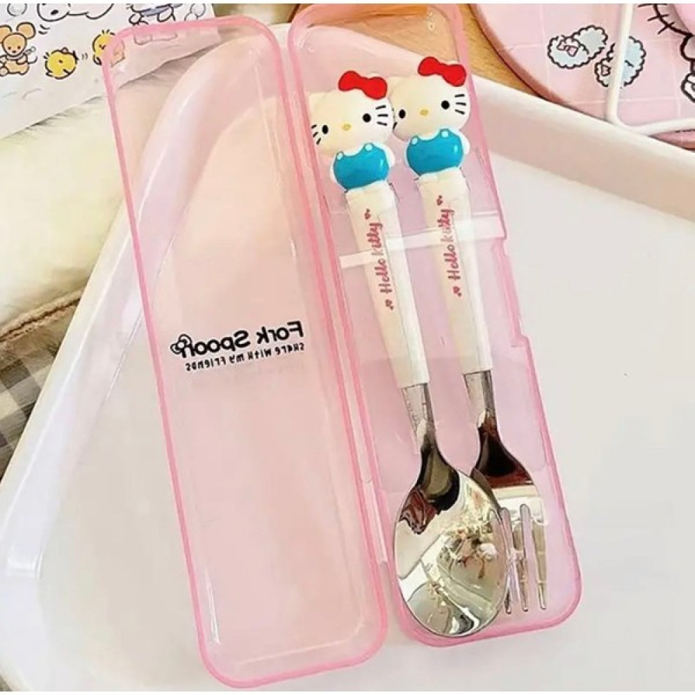 Hello Kitty Sanrio Kore Kawai Kutulu Çatal Kaşık Set Beslenme Çatal / Kaşık / Bıçak Takımları Fiyatı