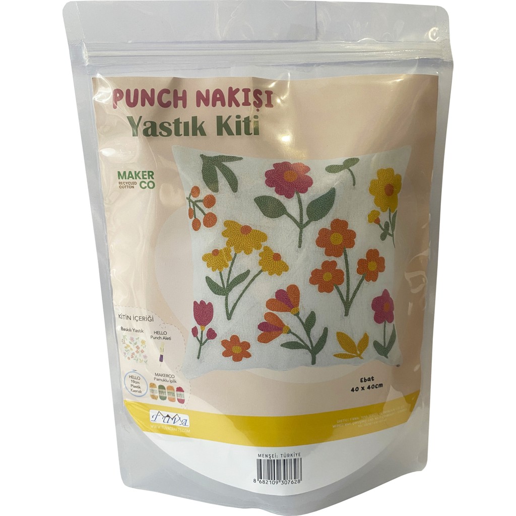 Hello Punch Nakışı Yastık Kiti Çiçek Desenli Punch Seti %100 Pamuk PNY04 Yastık Kılıfı Fiyatı