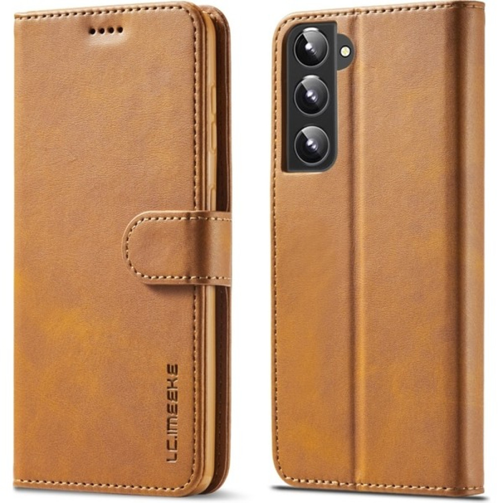 Hello-U Galaxy S22 5g Için Kart Yuvalı Pu Deri Standlı Telefon Kılıfı - Açık Kahverengi Cep Telefonu Kılıfı Fiyatı