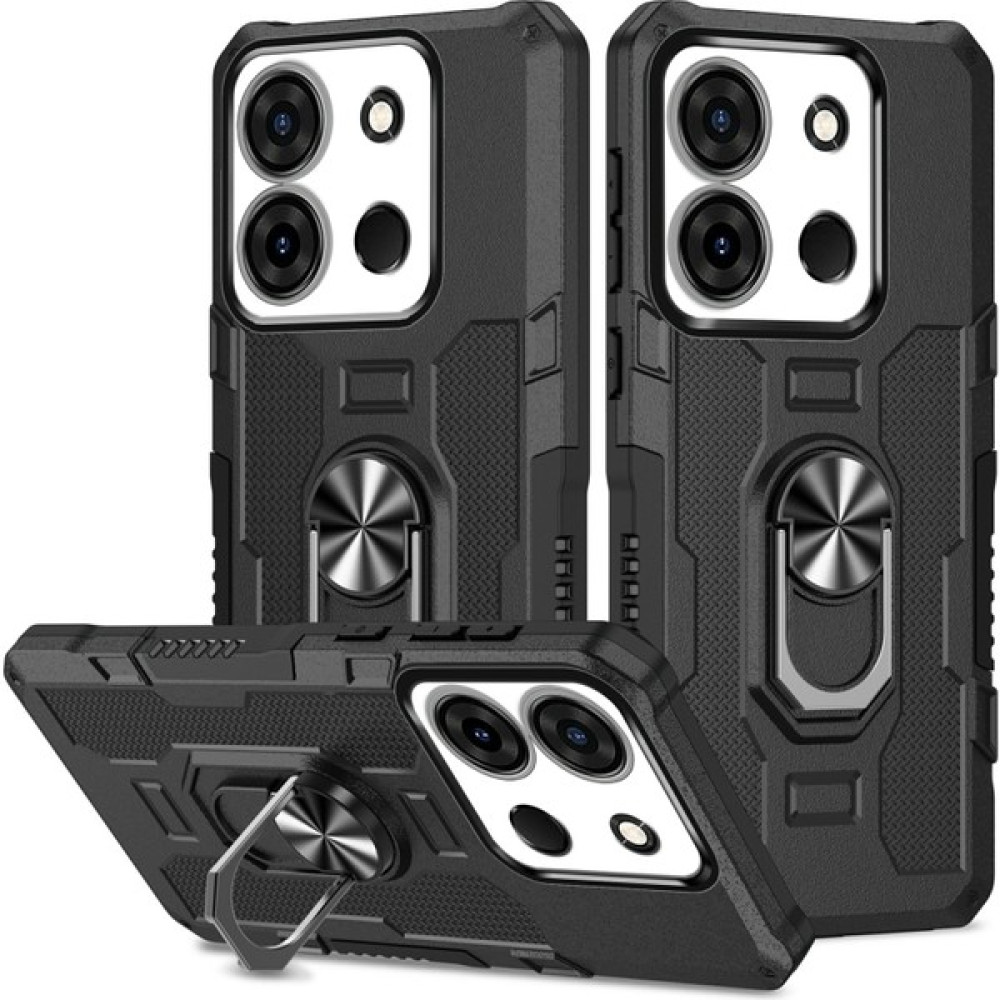 Hello-U Infinix Smart 7 4g Anti-Çizik Pc + Tpu Telefon Kasası, Halka Kickstand ile Engebeli Kapak (Yurt Dışından) - Siyah - renk Cep Telefonu Kılıfı Fiyatı