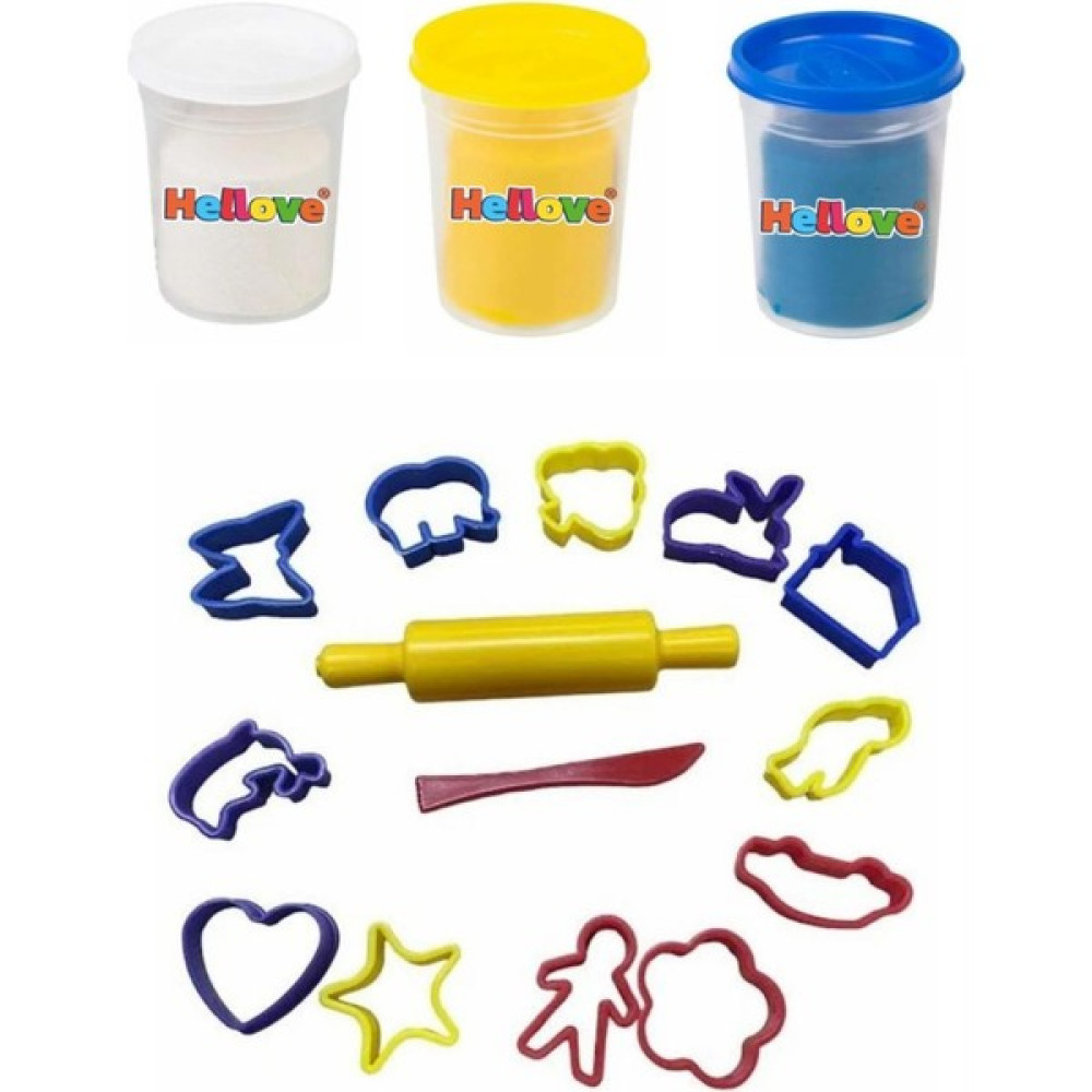 Hellove 3 Adet Oyun Hamuru + Oyun Hamuru Için Merdane ve Kalıp Seti Play Dough - Renkli Eğitici Oyuncak Fiyatı