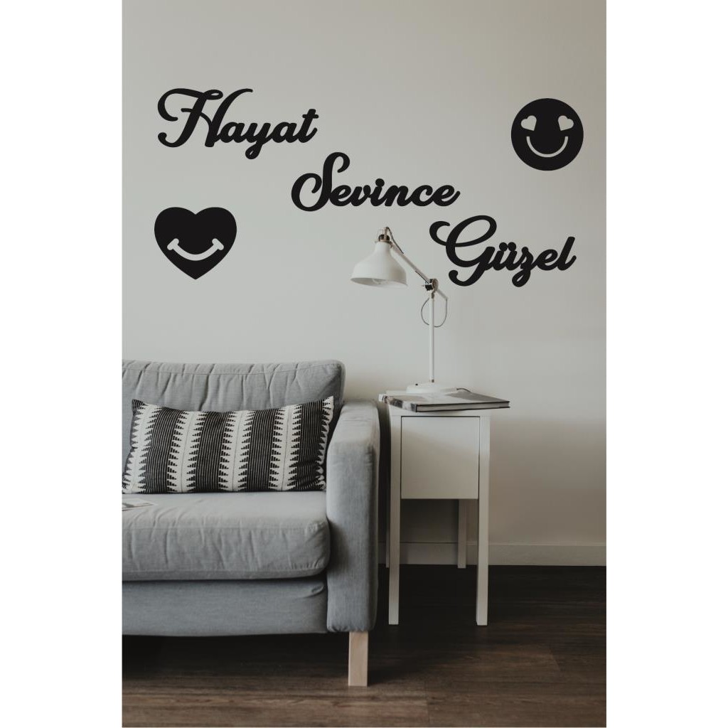 Hellove Hayat Sevince Güzel Duvar Yazısı Ahşap Duvar Tablosu + Mutlu Kalp Smile - Siyah Oto, Bahçe, Yapı Market Fiyatı